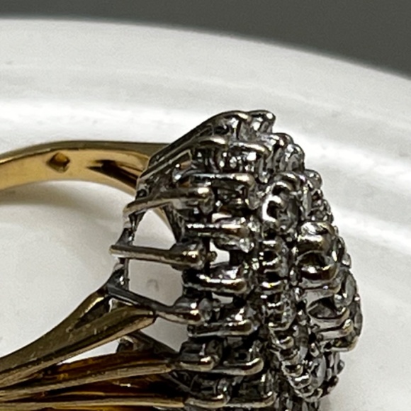 14K Y/Gold 50 Diamond 1.50 CT TDW Cluster Ring - Picture 7 of 12